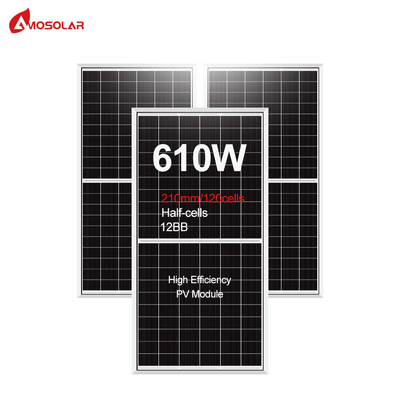 Amosolar 580W 590W 600W 610W Painel Solar Meio Cortado com 3,2 mm de Vidro Temperado de Ferro Baixo