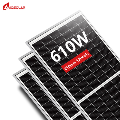 Amosolar 580W 590W 600W 610W Painel Solar Meio Cortado com 3,2 mm de Vidro Temperado de Ferro Baixo