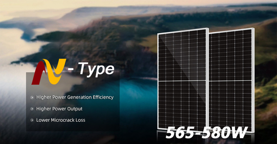 Painéis solares de tipo N de meia célula mono 550w 575W 580W 590W para telhado e caixa de junção IP68