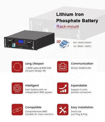 48v 100Ah 200Ah Bateria de Fósfato de Ferro de Lítio com BMS inteligente para necessidades de alta capacidade