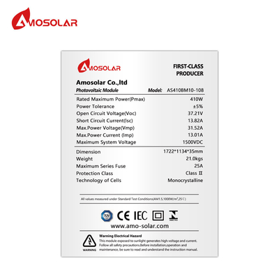 Meia célula monocristalina 410W Amosolar PERC painel solar 400 watts módulo fotovoltaico todo preto