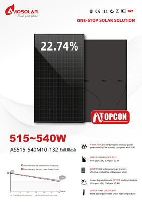 Painéis solares de grau A Modulos solares fotovoltaicos mono de 182 mm para eletricidade doméstica N-TIPO 515W 540W