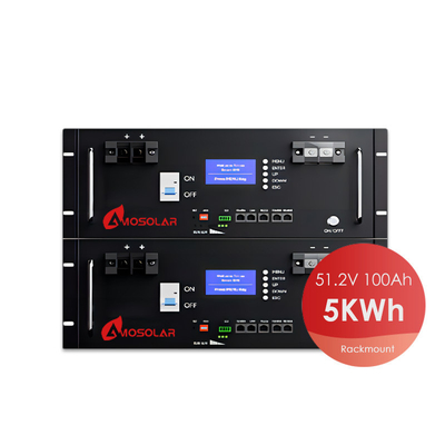 Amosolar 48V 51.2V 100AH 200AH Bateria de lítio-íon montada em rack
